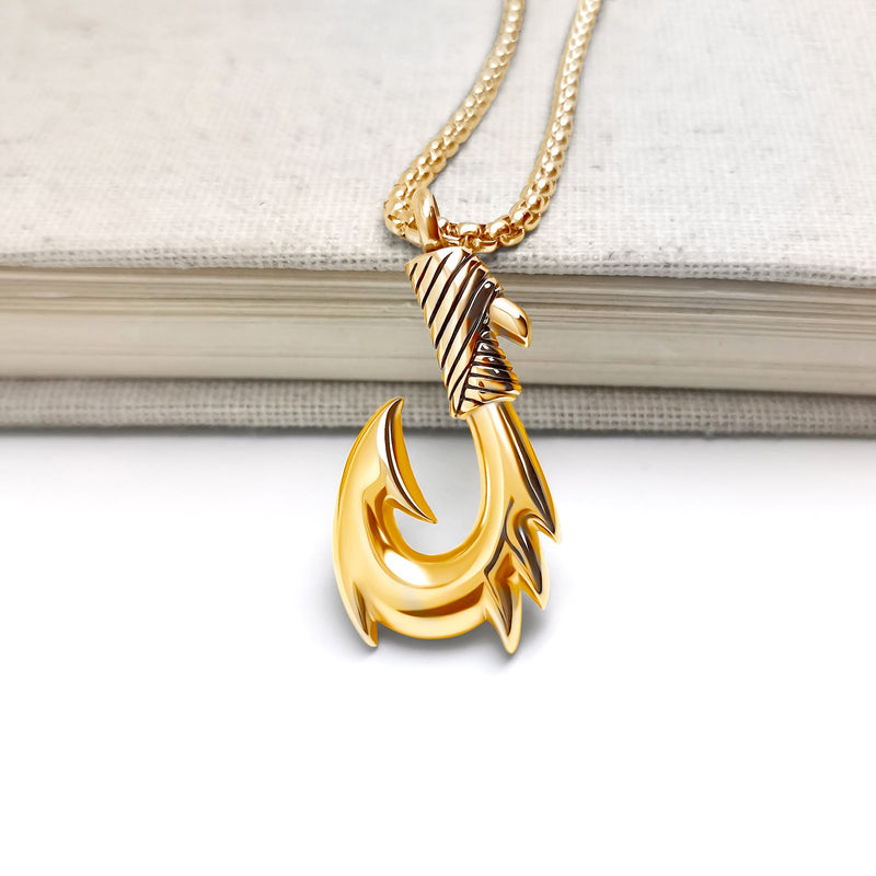 YSAHan Gold Fish Hook Cremation Jewelry Ashes Hawaii Gone Fishing Urn Necklace Memorial Pendant Keepsake Gift (UR-26_Hook_G)
