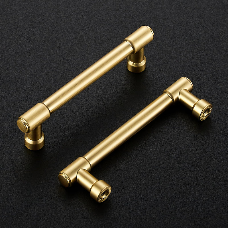 Ravinte 5 Pack 3-3/4 Inch Hole Center Solid Kitchen Cabinet Handles Brushed Gold Dresser Pulls Cabinet Drawer Pulls for Kitchen Cupboard Hardware 3-3/4 Inches Hole Center