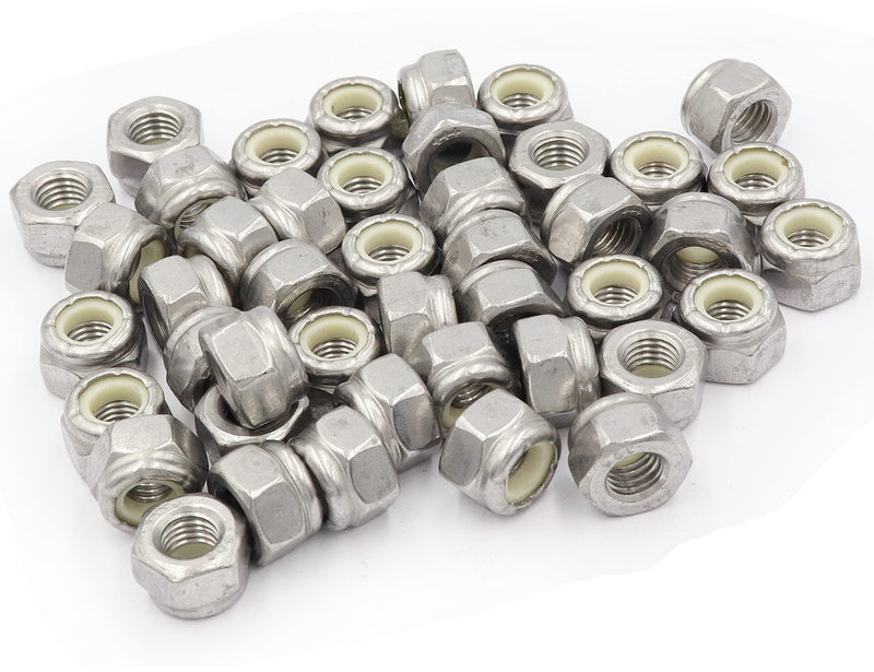 [Australia - AusPower] - LBY 50pcs Lock Nuts, 1/4-28 Nylon Insert Hex Lock Nuts, 304 Stainless Steel (Silver) 
