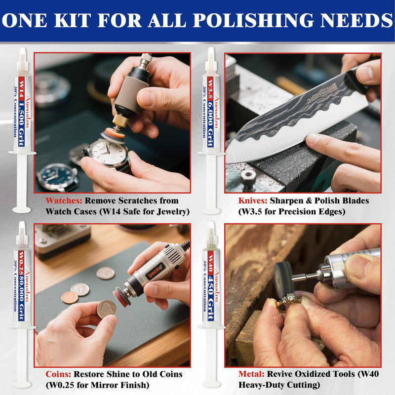 [Australia - AusPower] - Diamond Polishing Compound Kit, 6 Grits 450 to 80,000 Glass Polishing Compound, 30% Diamond Micro-Size Particles Glass Polishing Kit, Resin Polishing Kit for Jewelry, Watches, Marble, Coins White 