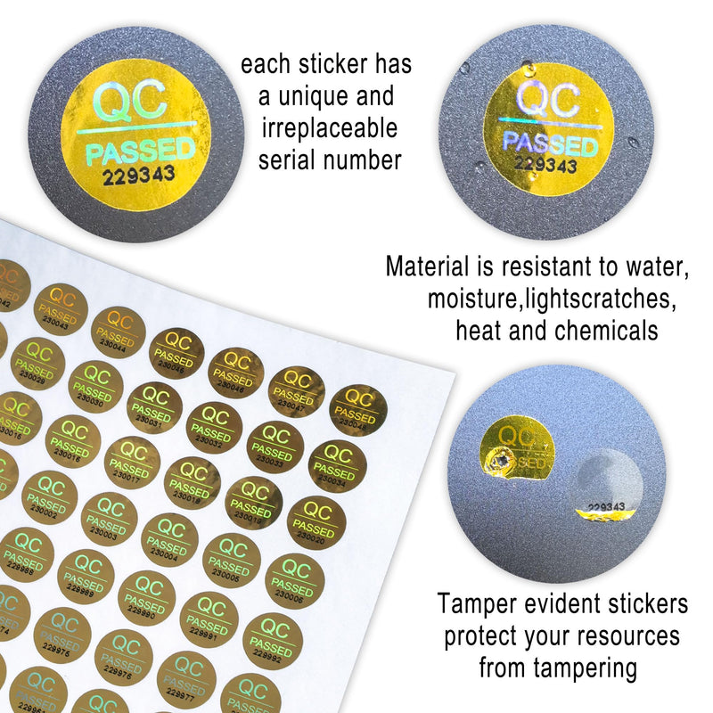 2300pcs 0.39 inch QC Passed Tamper Proof Stickers Silver High Security Tamper Evident Warranty Void Hologram Labels w/Unique Sequential Serial Numbering Gold 2300pcs