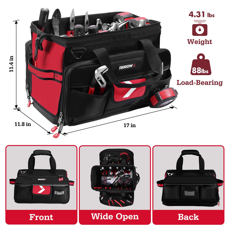 [Australia - AusPower] - ARROW 6.3-Inch Torpedo Level, Magnetic Leveler with 0°/30°/45°/90° Bubbles, Top-view Windows, Aluminium Alloy Frame, Dual Metric and SAE Scales & 17" Large Tool Bag with 36 Multipurpose Pockets 