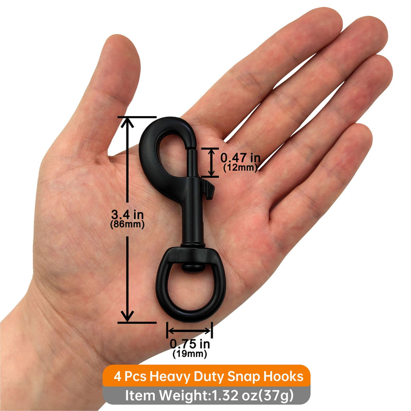 [Australia - AusPower] - Garwor 3/4" Heavy Duty Swivel Snap Hooks Black Electrophoresis Coating, 4Pcs Dog Clips Trigger Snaps Dog Leash Hook Key Chain for Linking Pet Leash Flag Hooks 3/4”-J-4 Pcs 
