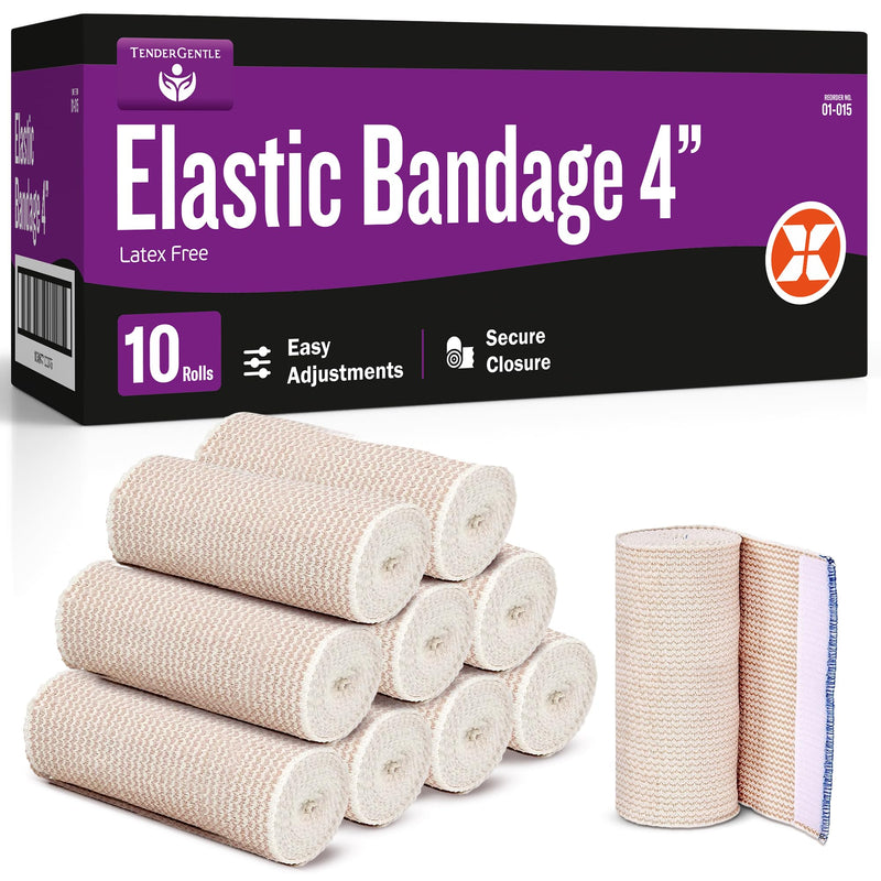 [Australia - AusPower] - 4 Inch Elastic Bandage Wrap with Velcro Closure - Box of 10 Elastic Compression Wraps for Sprains, Broken Limbs, Splints, and More - Reusable Compression Bandage 