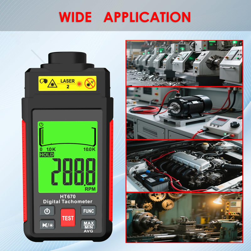 [Australia - AusPower] - Digital Tachometer Non-Contact RPM Meter (10-99999 RPM), High Accuracy Laser Digital Tachometer Tester with Reflective Tape, Backlit LCD, Data Hold & MAX/MIN/AVG Functions 