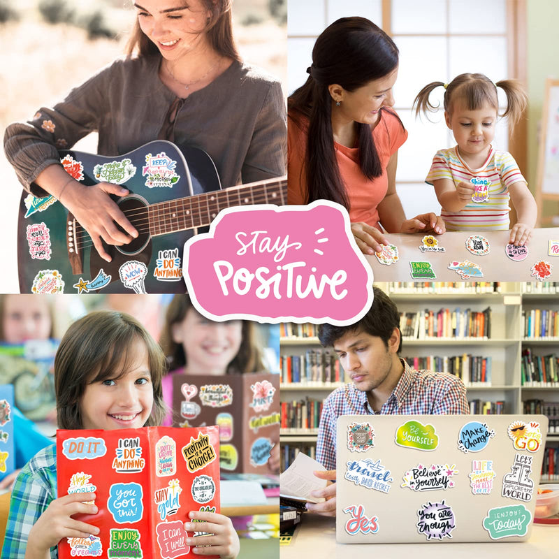 [Australia - AusPower] - Inspirational Stickers,150Pcs Motivational Stickers for Water Bottles Positive Quote Stickers for Journaling Scrapbook Aesthtic Waterproof Vinyl Laptop Stickers for Teens Adults Kids Teachers Red Green Blue Black Pink Yellow White Orange 