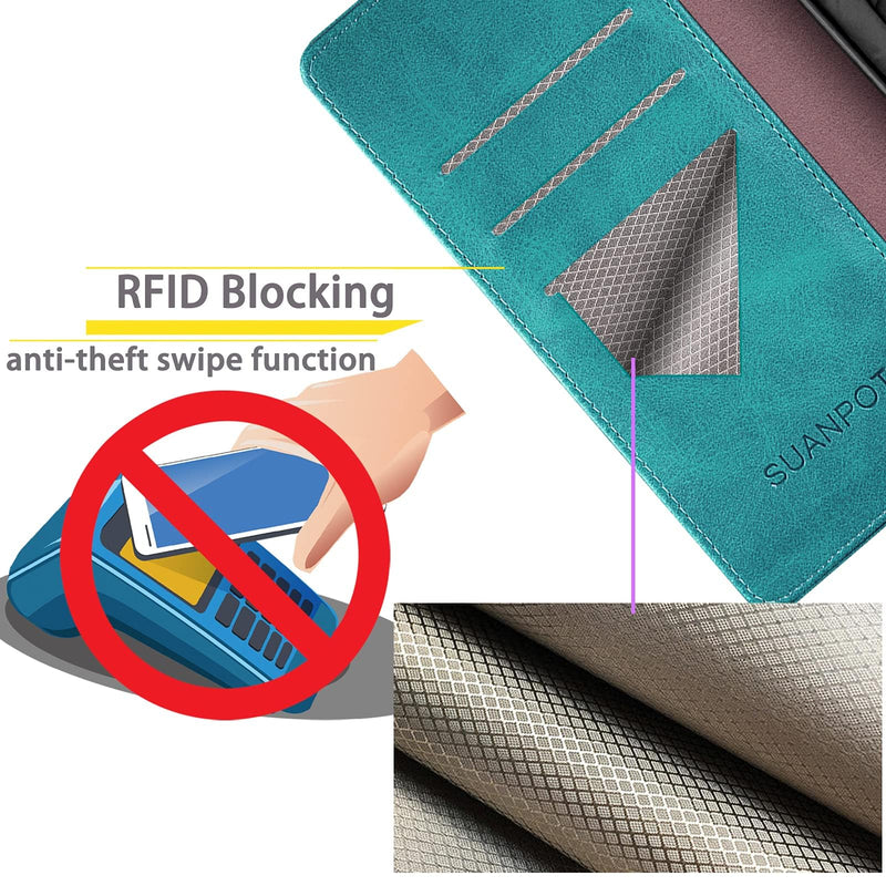 [Australia - AusPower] - SUANPOT for Samsung Galaxy A15 5G Wallet case with RFID Blocking Credit Card Holder,Flip Book PU Leather Protective Cover Women Men for Samsung A15 Phone case Blue Green 