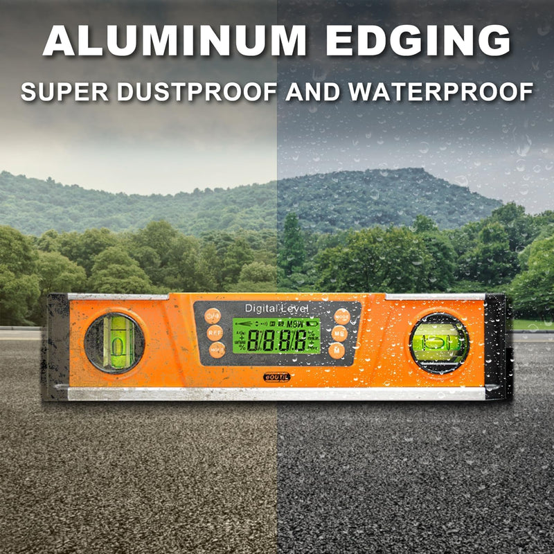 [Australia - AusPower] - Digital Level and Protractor, 10 Inch IP54 Protected Electronic Bubble Inclinometer Angle Finder Gauge with Large LED Backlight Display & Magnetized V-Groove Base Carrying Bag Included (orange) 