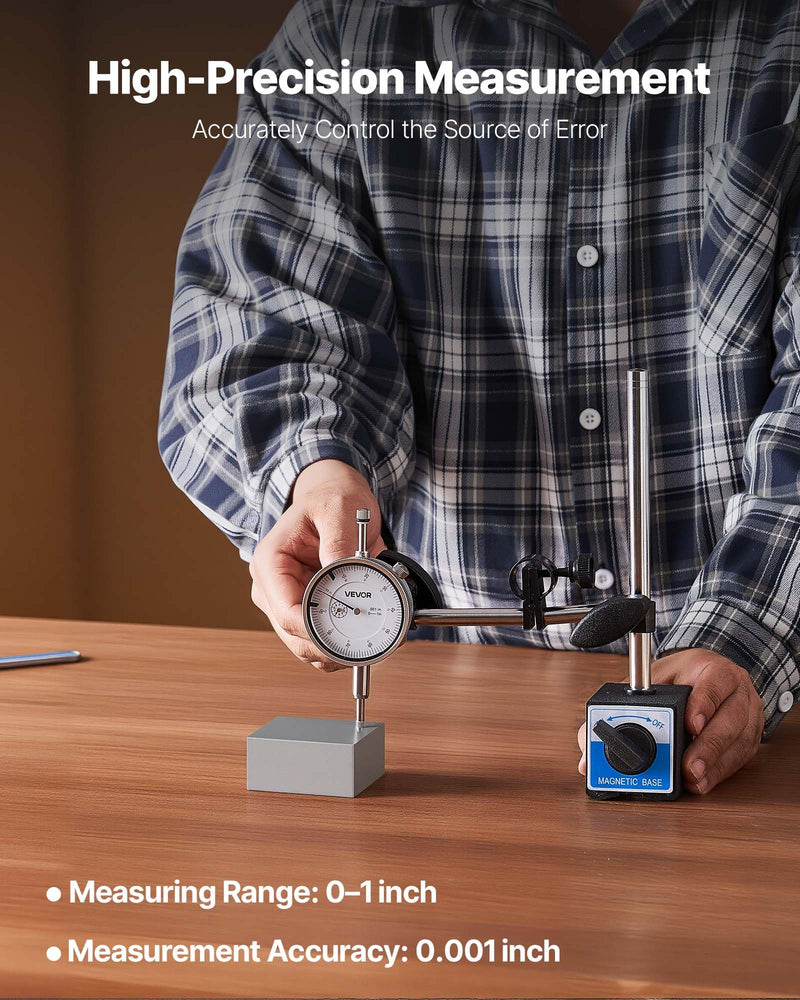[Australia - AusPower] - VEVOR Dial Test Indicator, 0.001 inch Accuracy, 0-1 inch Measuring Range, Easy to Read Large Dial, Professional for Internal Diameter Measurement, Runout Detection, Flatness Inspection 