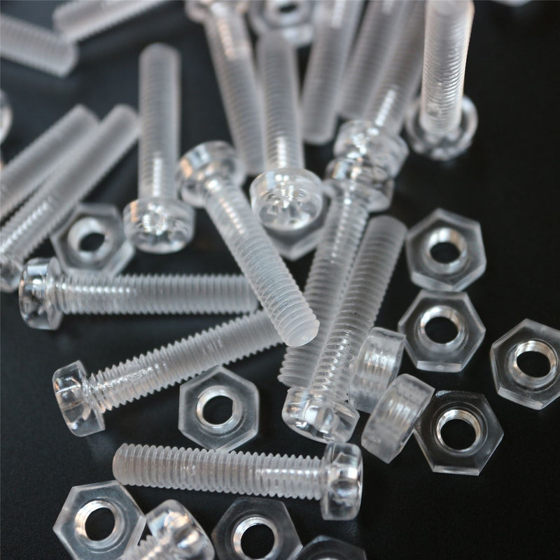 [Australia - AusPower] - Pack of 60 Transparent Clear Plastic Acrylic M4 x 20mm Nuts & Bolts, Washers - Acrylic Plastic Screws, (5/32 x 25/32 in) 