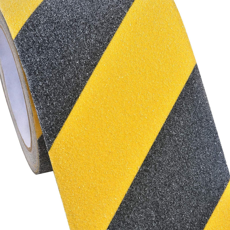 4" X 16.4ft Grip Tape, Non Slip Safety Anti Slip Tape for Stairs Steps Black/Yellow Non Skid Tread High Traction Friction/Strong Grip Abrasive Adhesive Hazard Caution Tape 4 Inch X 16.4ft