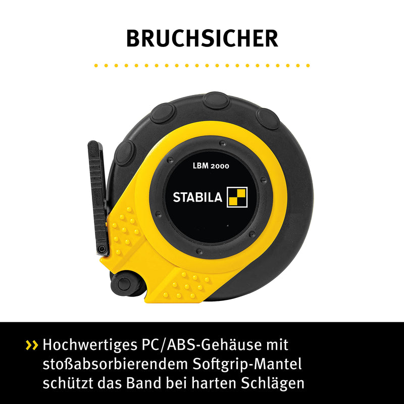 [Australia - AusPower] - Stabila Capsule Tape Measure LBM 2000 Steel, 20 m, Steel Measuring Tape with Metric Scale and Nylon Wrap Coating, Universal Hook, Shatterproof Capsule, MID Accuracy LBM2000 ST20 Black Yellow 