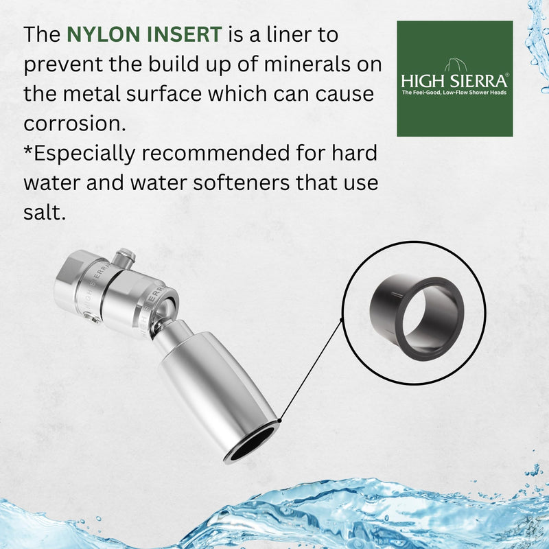 High Sierra® - CLASSIC™ Solid Lead-Free Metal 1.5 GPM Award Winning. Ultra Low Flow Shower Head with Trickle Valve. Patented Nozzle Never Clogs - Polished Chrome Finish