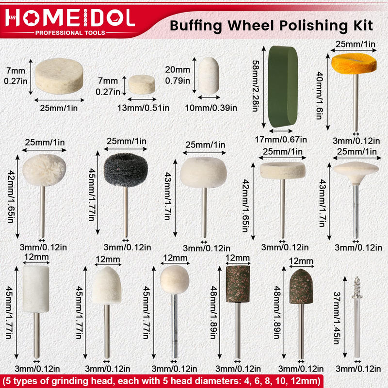 99PCS Buffing Wheel for Dremel Polishing Kit, HOMEIDOL 1/8" Shank Polishing Bits for Dremel Tool Accessories with Polish Compound, Abrasive Buffing Wheel, Rotary Tool Polishing Kit for Metal Rock
