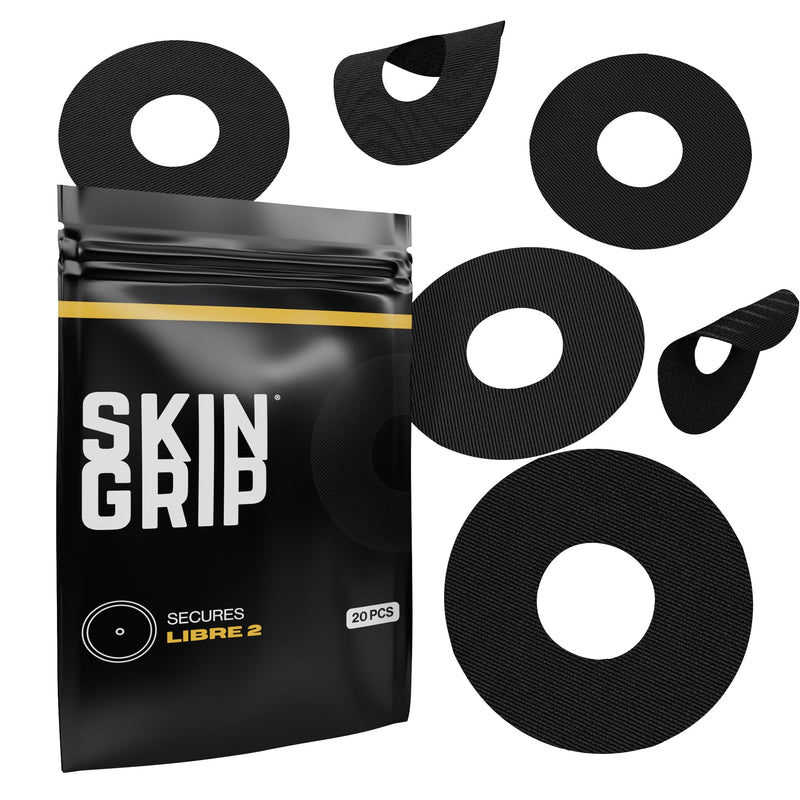 Skin Grip Freestyle Libre 2 & Lingo Sensors Cover – Compatible with Infusion Sets, Waterproof Adhesive Tape, Covers w/Cutout (Not for Libre3), Lasts 10-15 Days, CGM Sensor Patches, Black