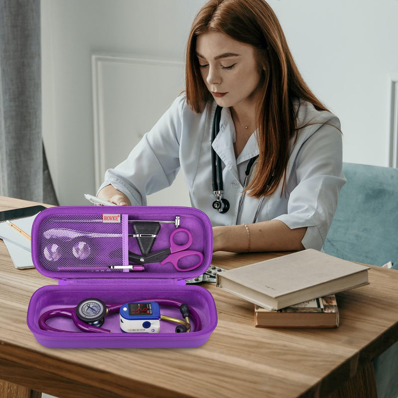 [Australia - AusPower] - BOVKE Stethoscope Case for 3M Littmann Classic III, Lightweight II S.E, MDF Acoustica Deluxe Stethoscopes, Mesh Pocket for Nurse Supplies, Purple Dark Purple 