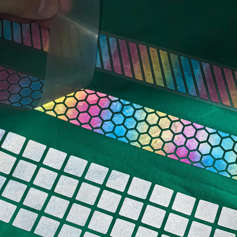 Colorful Reflective Heat Transfer Vinyl Iron On Tape for Clothing Honeycomb-Shaped 1 inch x 10 Yard