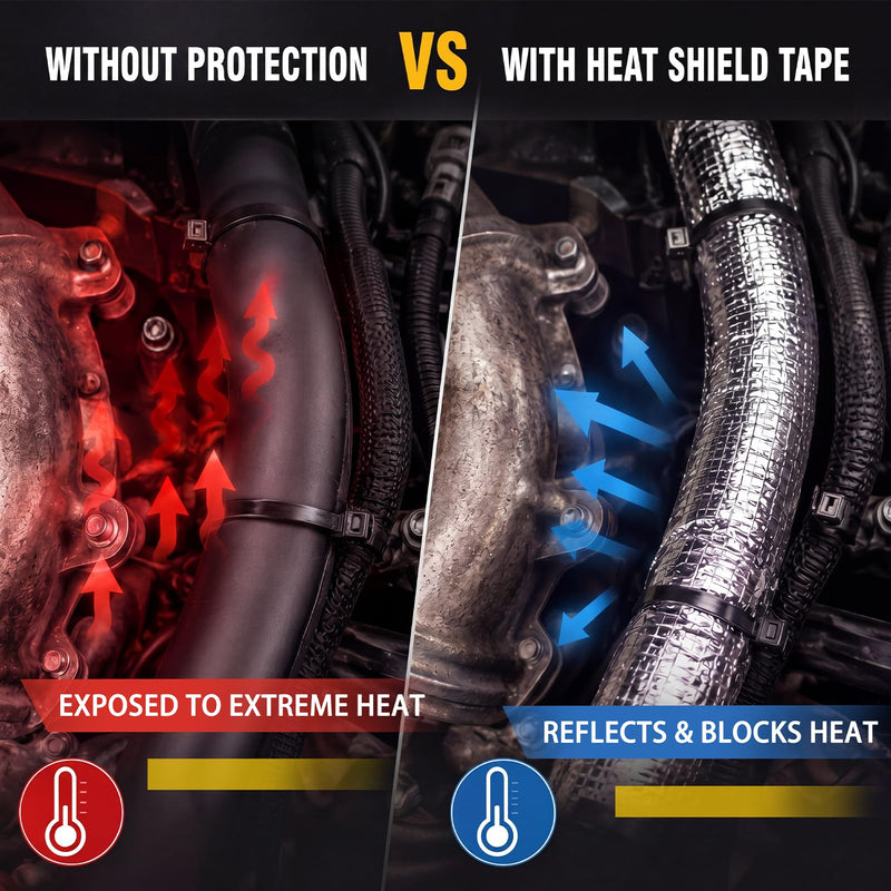 Heat Shield Tape Self-Adhesive Aluminum Fiberglass Heat Barrier(up to 400f) Reflects up to 90% Radiant Thermal 1.5''x 16.4' Roll Use for Racing Modified Car Engine Thermal Protection 1.5" X 16.4'