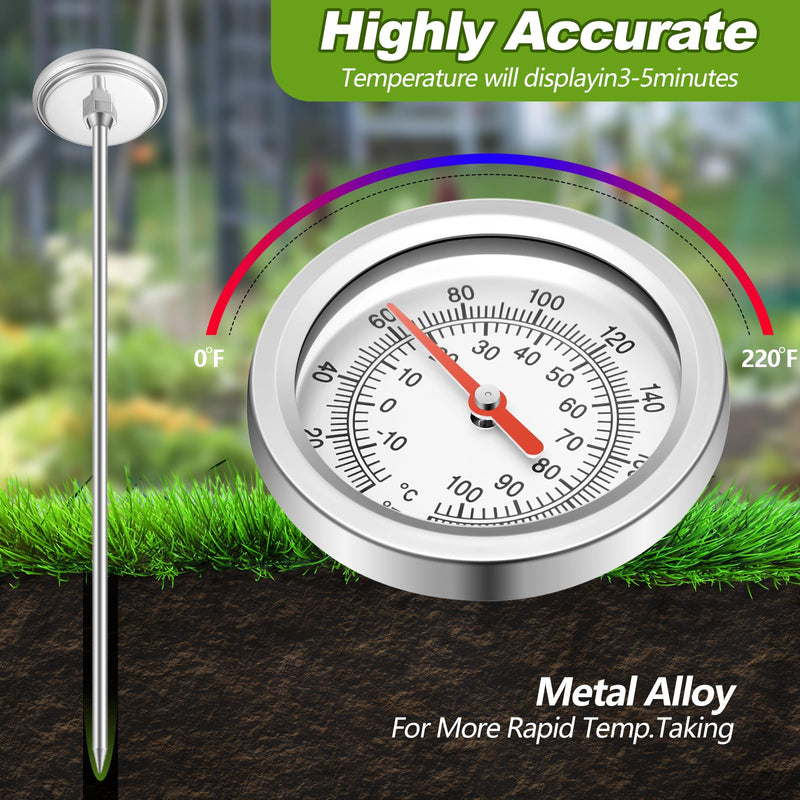 [Australia - AusPower] - Compost Thermometer 39.4 Inch Stem Composting Soil Thermometer Waterproof Soil Temperature Thermometer, Fahrenheit and Celsius, Stainless Steel, with Composting Temperature Guide 