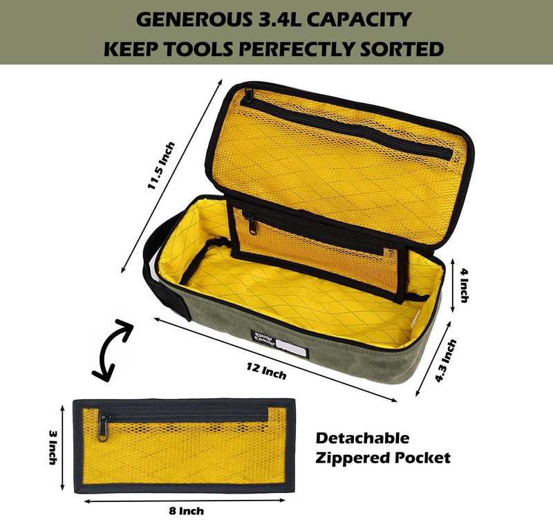 Rough Enough Small Tool Bag Case Portable Box EDC Pouch Organizer with Handle, 12 Inch, Heavy Duty Canvas, Padded Lining, Tech Tactical Gear, Green