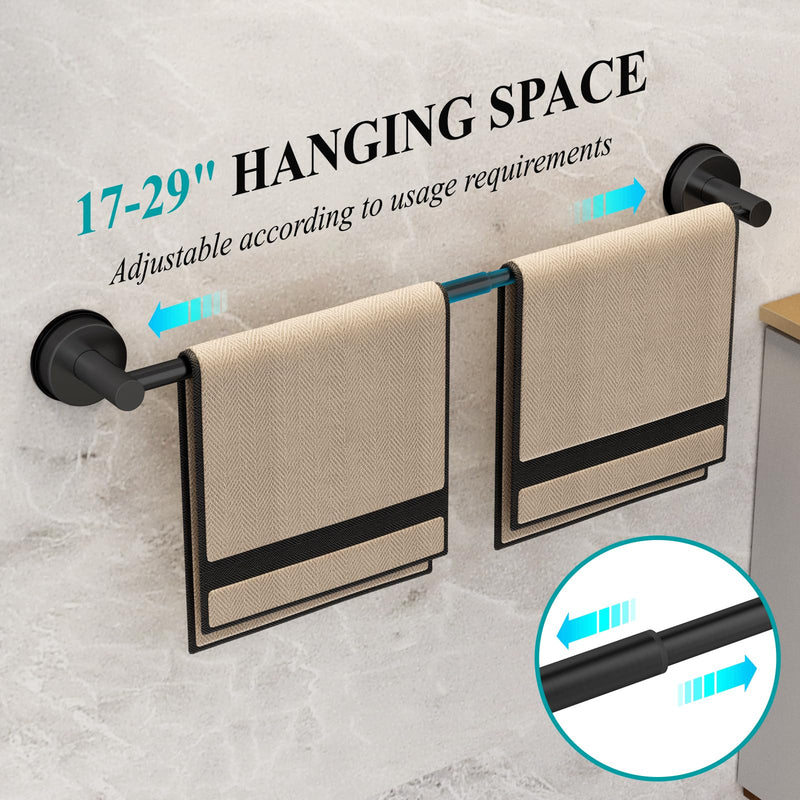 Large Towel Bar for Bathroom Wall,Adjustable 17~29 Inch Towel Racks for Bathroom Wall Mounted,Towel Holder for Glass Shower Door,Bathroom Accessories,Apparment Essentials,Home Decor-Black Black