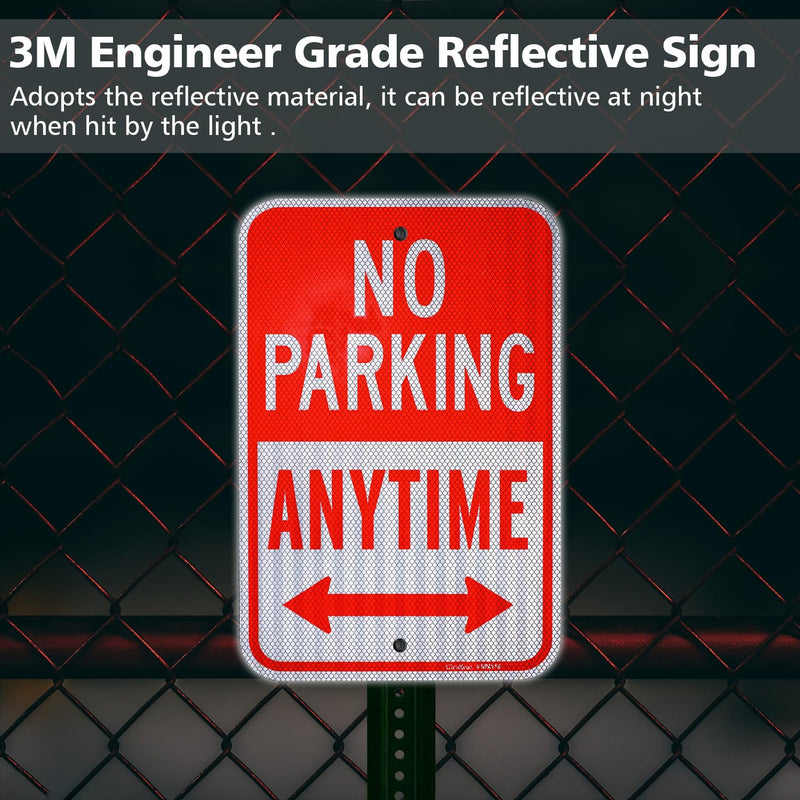 GicnKeuz Large No Parking Anytime Signs With Arrow,18×12 Inches No Parking Sign .040 Reflective Aluminum ,Waterproof and Fade Resistant,2 pre-drilled holes,Easy to Install,Indoors and Outdoors Use (2-pack) 2 packs of 18"×12" No Parking Anytime signs