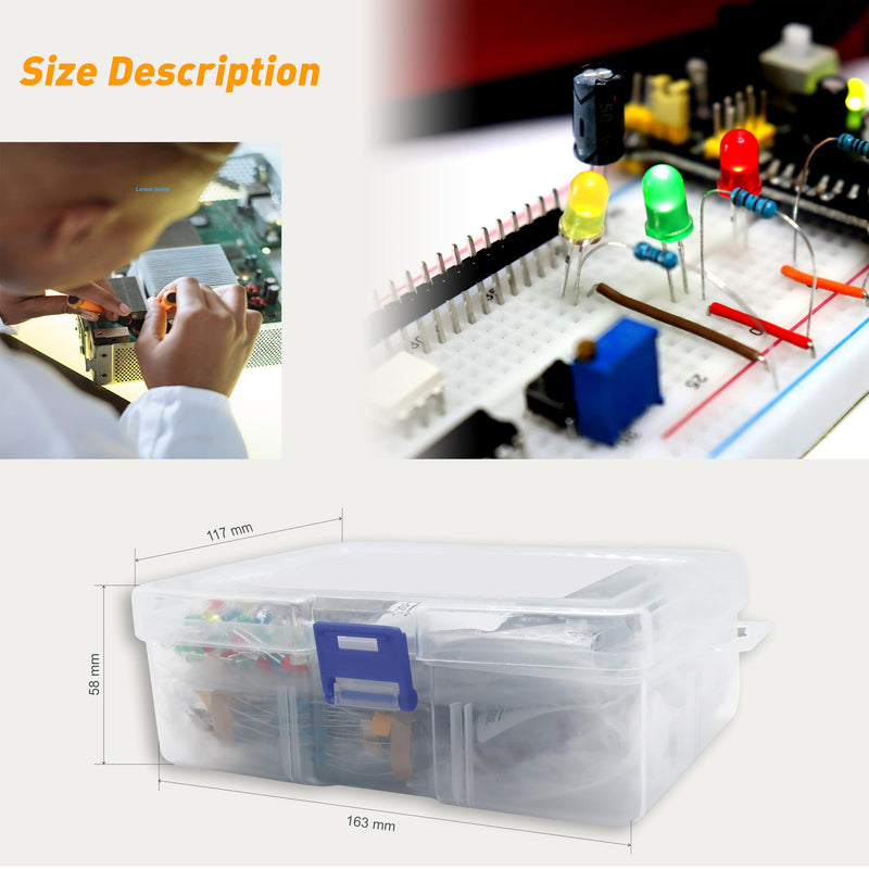 DIYoung 1390 Pieces Electronic Components Kit, with LED Diodes, Metal Film Resistors, Electrolytic Capacitors Package, Ceramic Capacitors, Transistors, Diodes