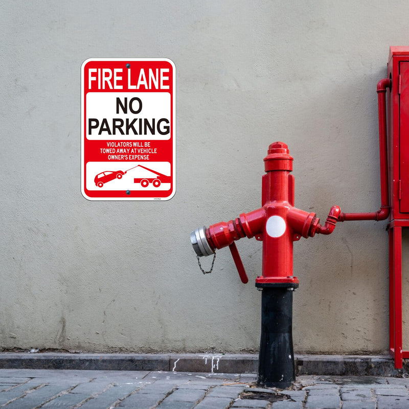 (2 Pack) Large Fire Lane No Parking Signs, 18"x12" Violators Will Be Towed Away Sign, Engineer Grade Rust Free Reflective Aluminum, Fade/Weather Resistant, UV Protected, Easy to Install