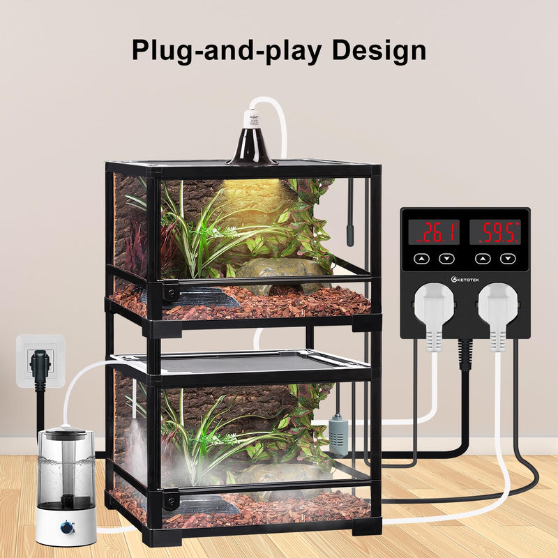 [Australia - AusPower] - KETOTEK Digital Temperature and Humidity Controller Outlet, Reptile Thermostat Plug Dual Stage Pre-Wired for Mushroom Greenhouse Homebrew 