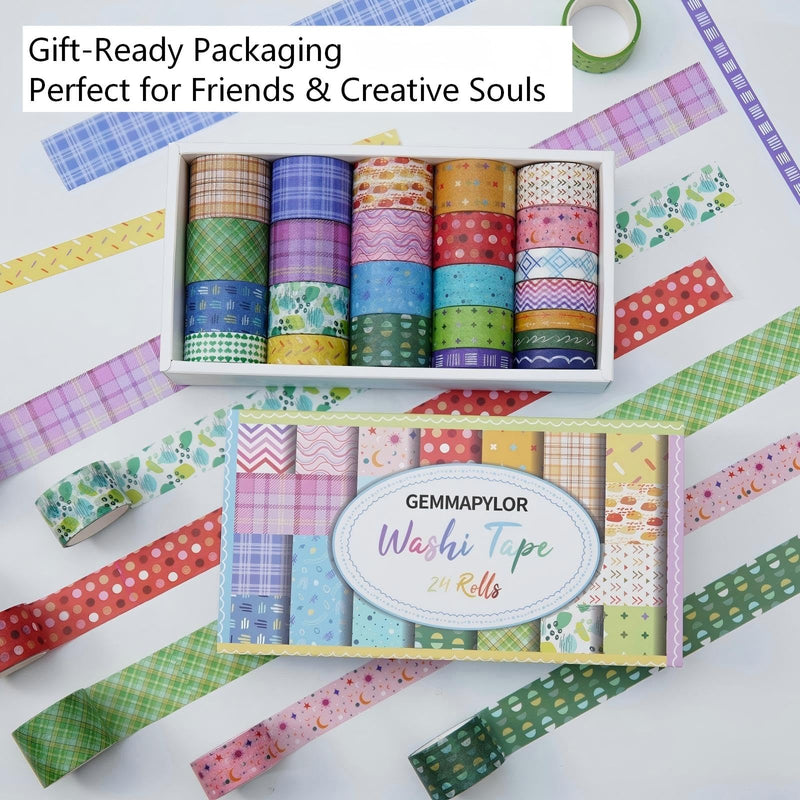 Grid Washi Tape Set 24 Rolls, Decorative Masking Tape for Junk Journal, Scrapbooking Supplies, DIY Crafting Supplies Grid
