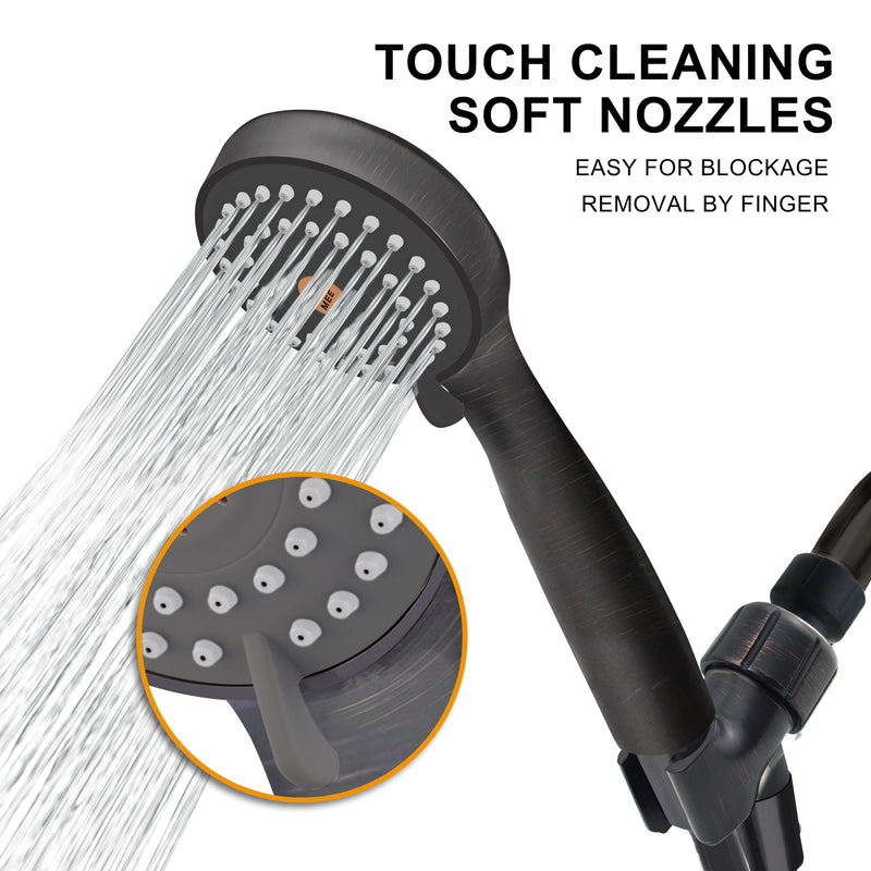 YOO.MEE High Pressure Handheld Shower Head with Powerful Shower Spray against Low Pressure Water Supply Pipeline, Multi-functions, with Luxury Shower Hose, Bracket, Dark Oil Rubbed Bronze