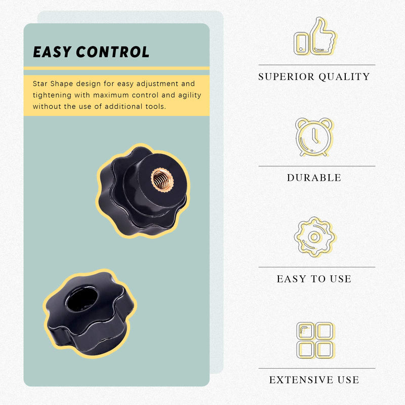 [Australia - AusPower] - Swpeet 15Pcs M6 7 Star Through Hole Knob Female Thread Nut Clamping Knob Grip Assortment Kit, Star Shape Hand Knobs Black Plastic Screw-On Handle Clamping Knob for Mechanical Equipment (M6) 