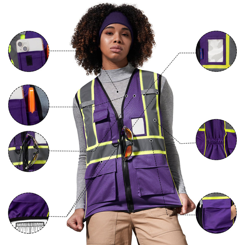 AYKRM 11 color Ladies High Vis Reflective Safety Vest for Women Medium Purple