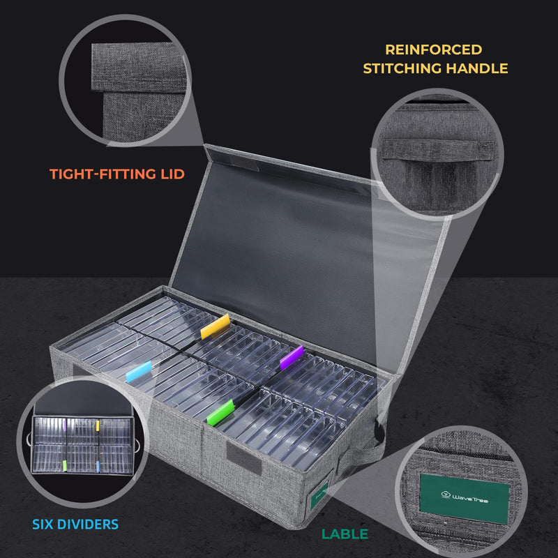 [Australia - AusPower] - Cassette Tape Storage Box, Practical Cassette Tape Holder 16.34 x 9.25 x 3.54 Inch, Cassette Rack with Lids and Index Labels to store to 48 Cassette Tape Cases - Gray TAPE-1 Pack 