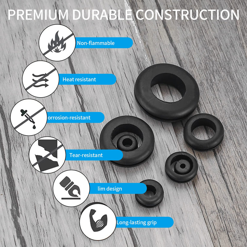 300 Pcs Rubber Grommets Kit, Rubber Wire Grommets, Rubber Hole Grommet Gaskets, Hollow Firewall Hole Plug Grommets for Wiring Plumbing Automotive - 8 Sizes, 1/4" 3/8" 5/8" 7/8" 5/16" 1/2" 7/16" 1"