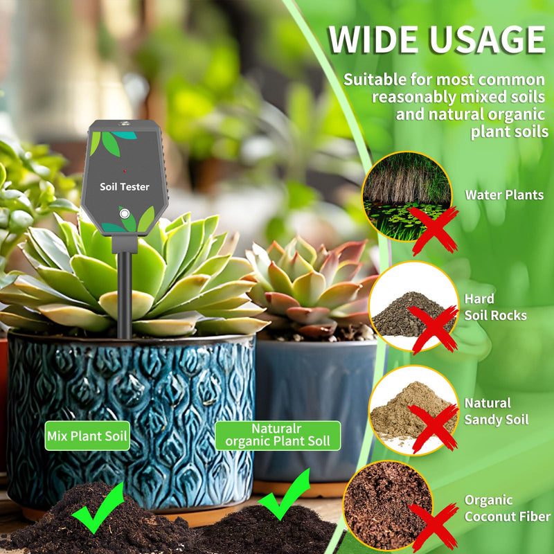 Soil Moisture Meter for Plants, 8-in-1 Soil pH Meter Moisture, Light, pH, EC, Fertility, Salt, Temp, Air Humidity, Soil pH Test Kit Great for Garden, Lawn, Farm, Indoor & Outdoor Use 8 IN 1 Soil Tester