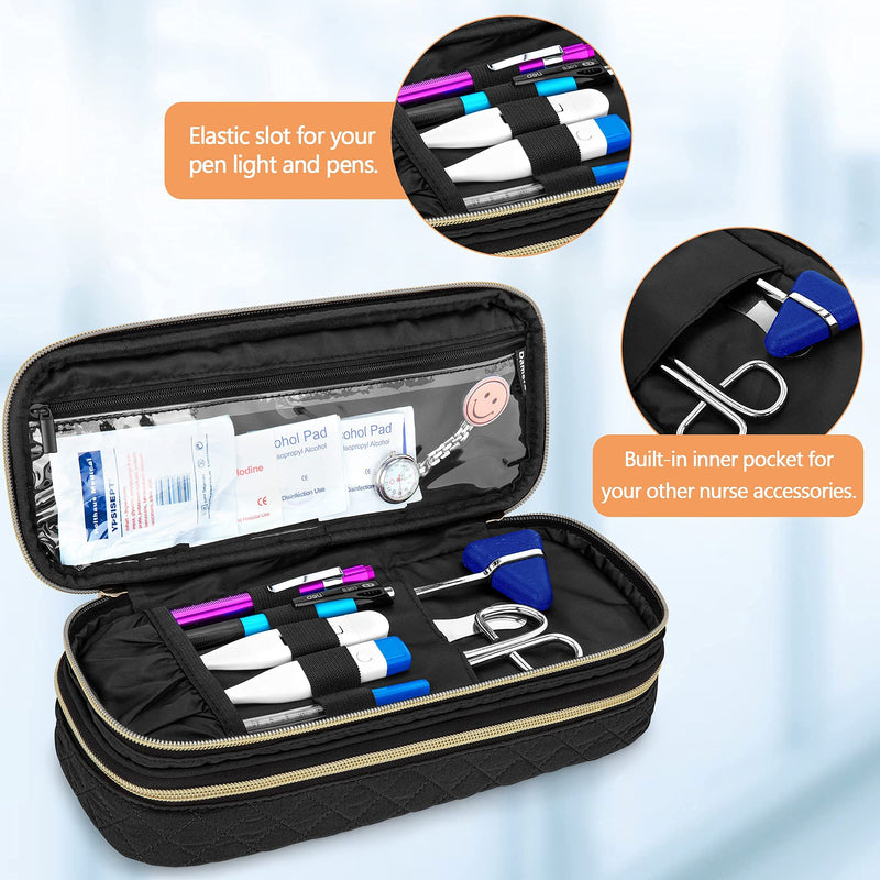 [Australia - AusPower] - Damero Double Layer Stethoscope Case, Nurse Tote Bag for Work with Zip-Top Closure and Side Fasten Snaps for Home Visits, Clinical Study, Health Care 