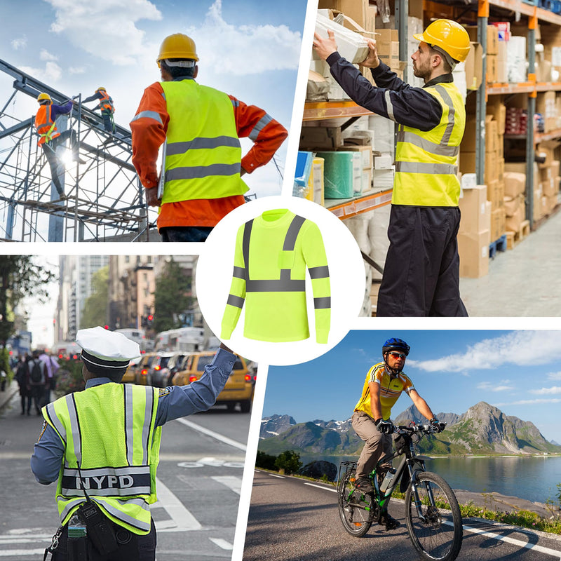 Safety Shirts for men High Visibility Long Sleeve Reflective Breathable Shirt for Work Warehouse Construction Yellow 1pc XX-Large