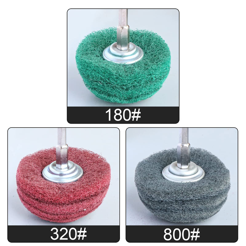 [Australia - AusPower] - 6PCS Non Woven Abrasive Buffing Polishing Wheel Drill Attachment Set,Scouring Pads Power Scrubber Cleaning Kit, Power-Operated Abrasive Wheels? Green red Gray) 1/4 Shank 
