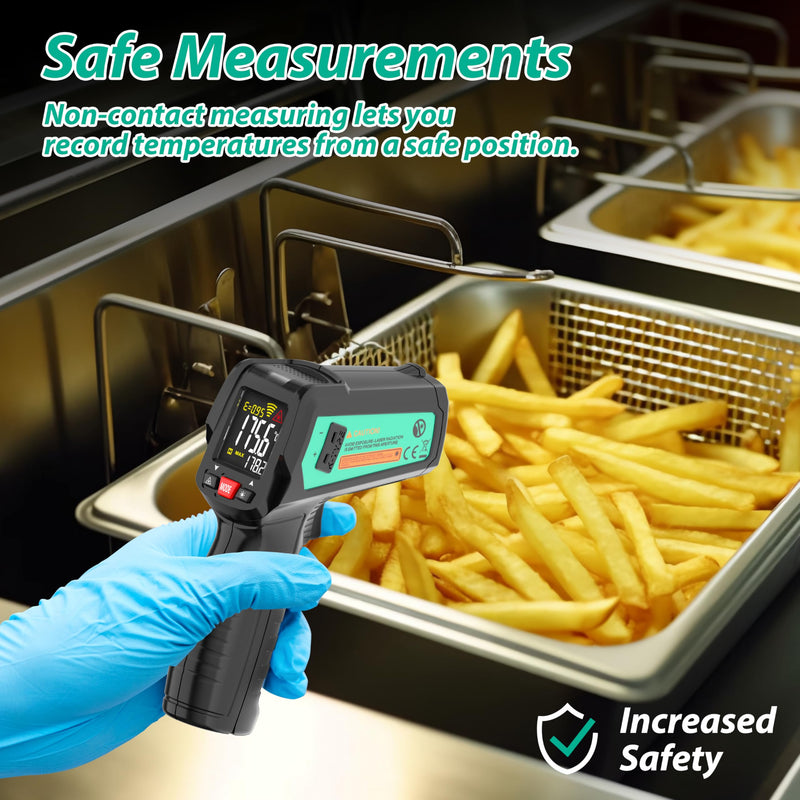 [Australia - AusPower] - Infrared Thermometer, K-Type Thermocouple Laser Temperature Gun Adjustable Emissivity Max Measure, Non Contact Surface Outdoor Heat Gun, Digital IR Temp Gun for Food, Cooking, BBQ, Pizza Oven 