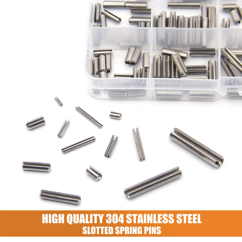 ISPINNER 220pcs Roll Pin Set, Stainless Steel Slotted Spring Pin Assortment Kit M1.5 M2 M2.5 M3 M4 M5 M6