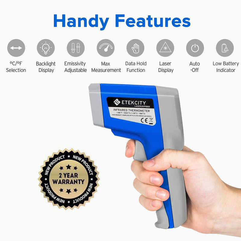 [Australia - AusPower] - Etekcity Digital Thermometers Non-contact-58°F ~1022°F (-50°C ~ 550°C) ith Adjustable Emissivity & Max Measure for Meat Refrigerator Pool Oven, Blue 