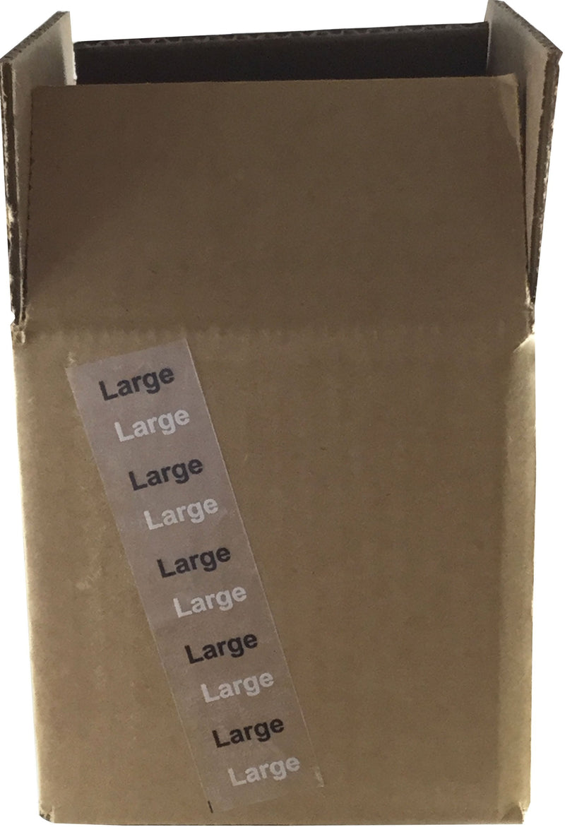 Large Modern Clothing Labels – Clear Size Strip Stickers with Black and White Text, 1.25 x 5 Inch Adhesive Labels, 125 Total Stickers for Retail Apparel, Organization, and Inventory – Made in the USA