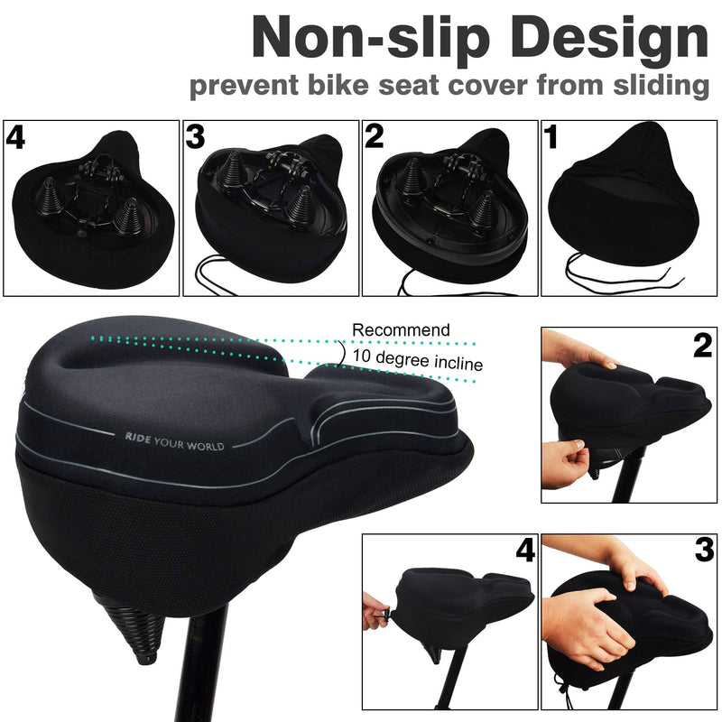 [Australia - AusPower] - DAWAY Comfortable Bike Seat Cover - C3 Soft Gel & Memory Foam Padded Bike Seat Cushion for Women Men Seniors, Comfort, Fits for Peloton, Stationary, Exercise, Mountain and Cruiser Bicycle Saddles C6M, Large 