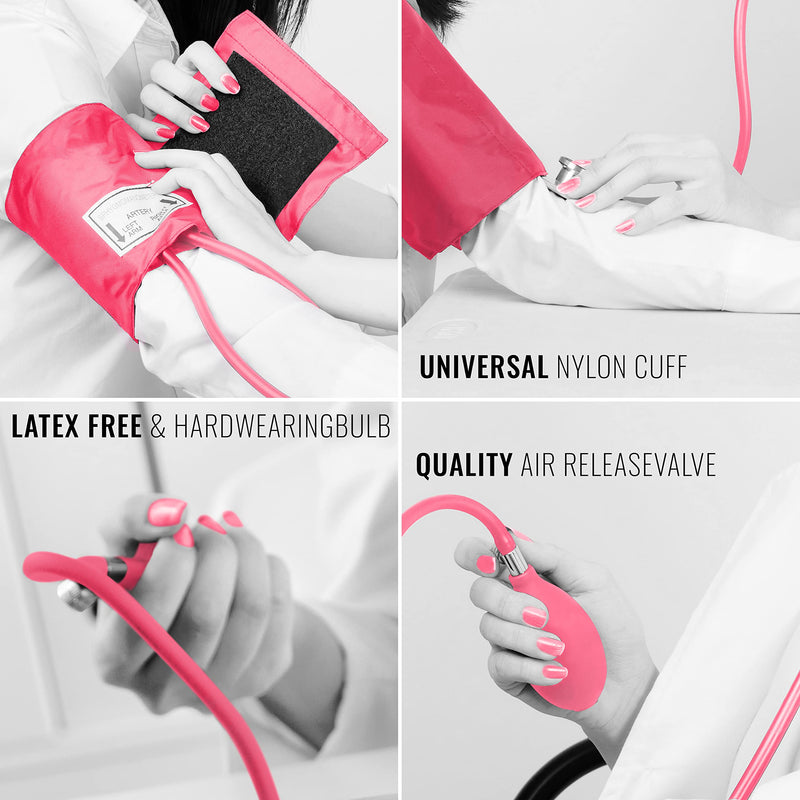 [Australia - AusPower] - ASA TECHMED Dual Head Sprague Stethoscope and Sphygmomanometer Manual Blood Pressure Cuff Set with Case, Gift for Medical Students, Doctors, Nurses, EMT and Paramedics, Pink 