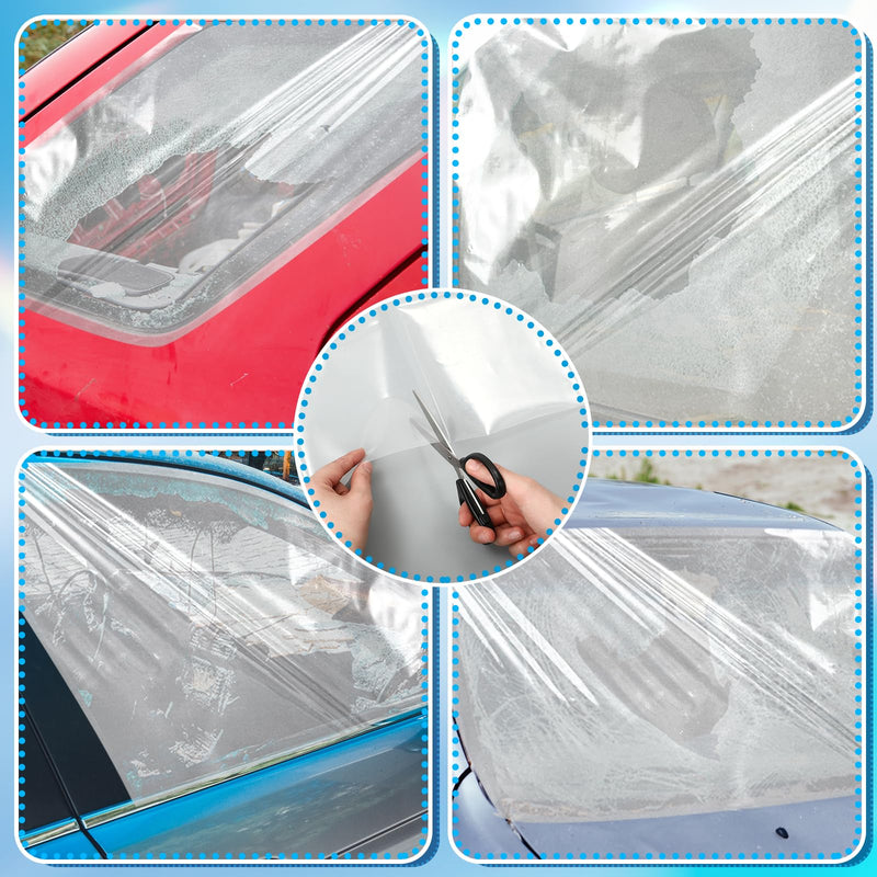 Pangda 31.5 x 47.24 inches Broken Window Cover with Nano Double-Sided Tape, Pre-Cut Transparent PVC Car Window Covering Film, Temporary Car Glass Fix Kit for Broken Glass Replacement Protection