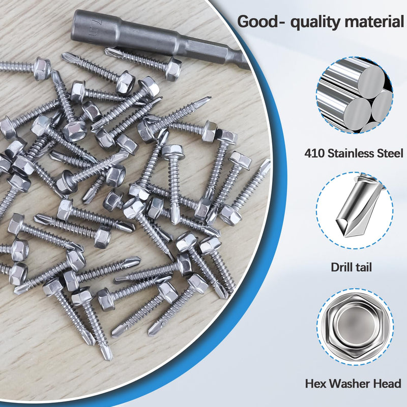 [Australia - AusPower] - mxuteuk #8×3/4" Hex Washer Head Self Tapping Screws 410 Stainless Steel Self Drilling Screws,Self Tapping Screws for metal,Sheet Metal Screws Suitable for Wood, Metal or Tough Materials (200PCS) #8×3/4" 