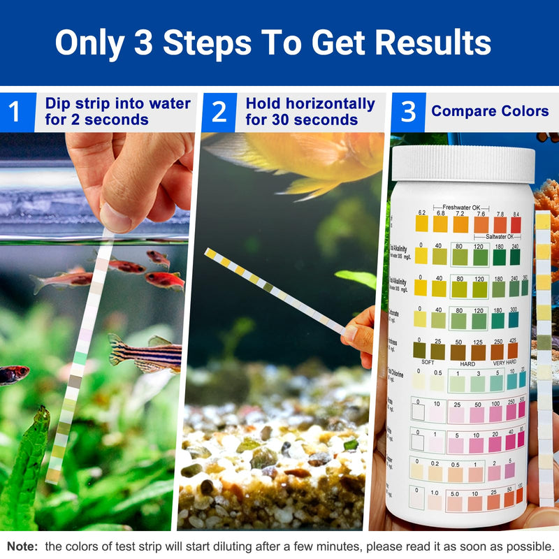 11 in 1 Aquarium Test Strips Kit | Aquarium Ammonia Test Strips | 150 Strips | Quick Accurate Freshwater&Saltwater Fish Tank Water Test Kit for Ammonia,pH,Nitrate,Nitrite,Hardness,Chlorine,Carbonate 11 in 1