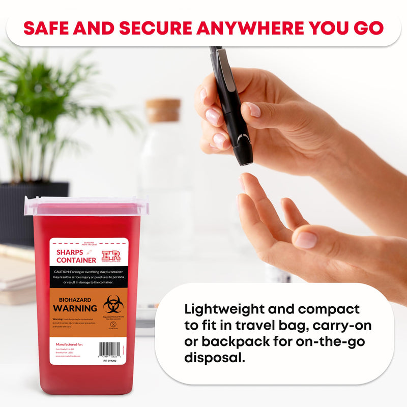 [Australia - AusPower] - Ever Ready First Aid Sharps Container with Split Lid Design and Locking Mechanism for Sharp Waste Disposal, 1 Quart 