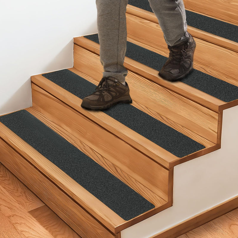 CHUANGSEED 12-Pack Non-Slip Outdoor Stair Treads Grip Tape 4'' x 30'', Heavy Duty Black Grit Anti-Slip,High Traction Adhesive Treads Suitable for Most Slippery Surfaces 4''x30''
